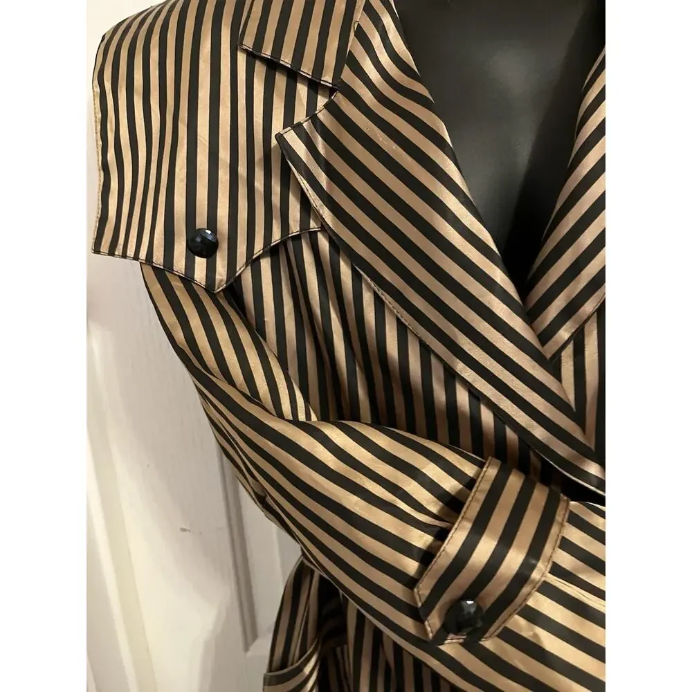 VTG 90s Cache Blazer Jacket Black Gold Striped Belted Satin Finish Mod Disco S/M